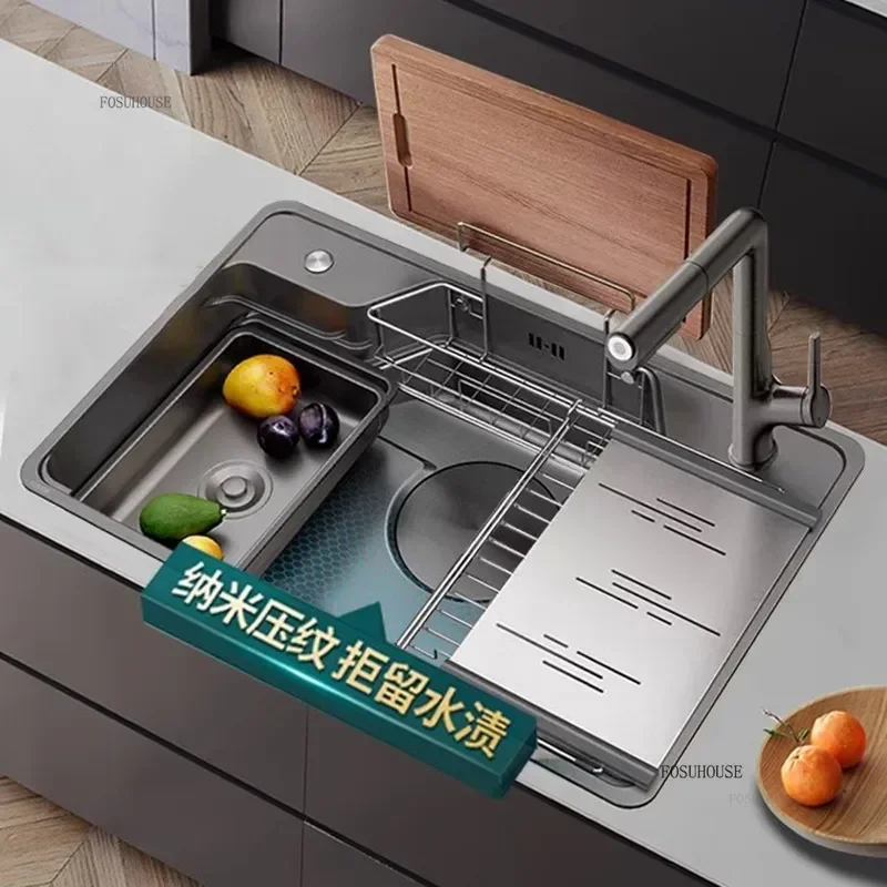 304 Stainless Steel Kitchen Sinks Nano Large Single Tank Home Kitchen Sink Under Counter Basin Honeycomb Embossed Wash Basin