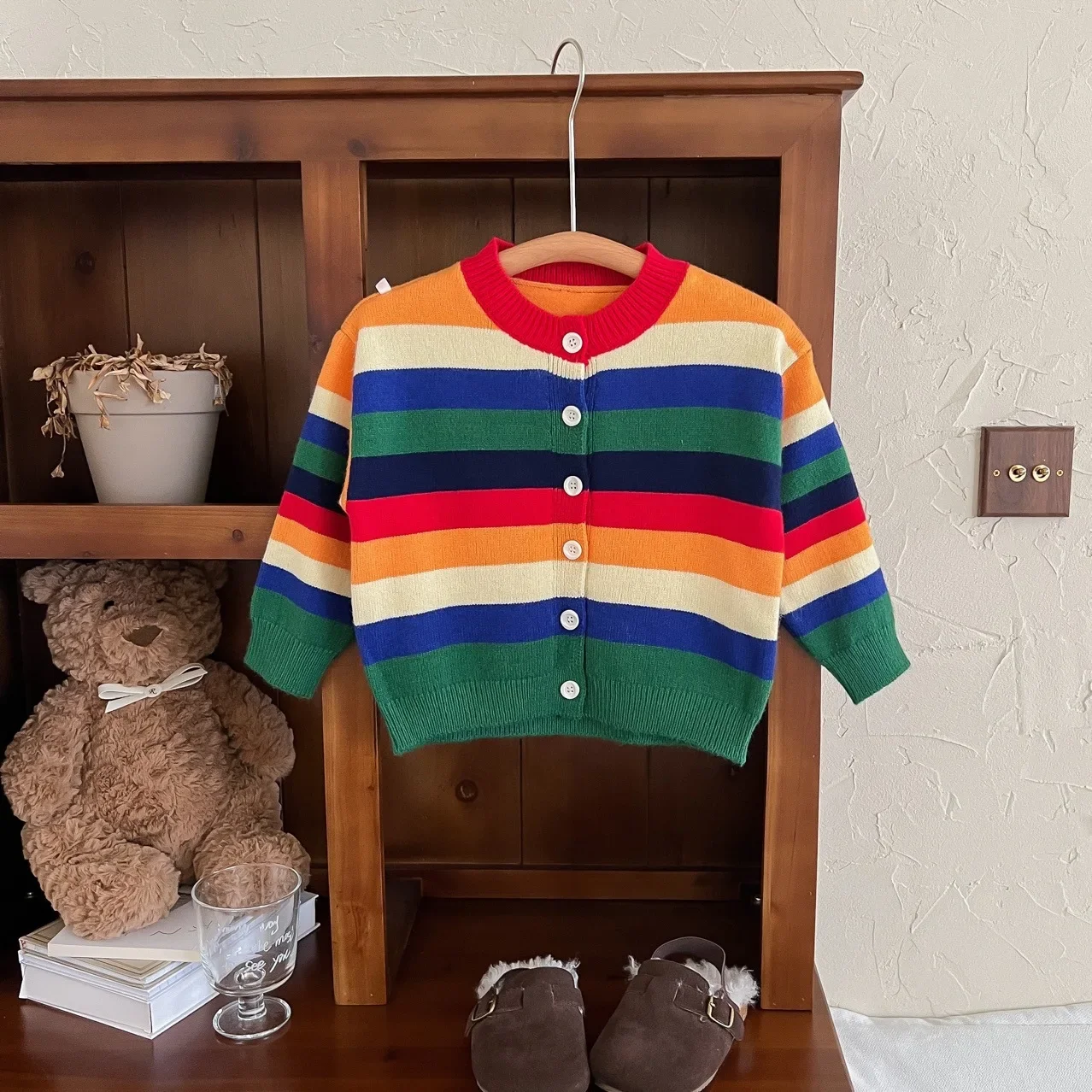 Autumn Winter Children Rainbow Sweater Kids Knit Cardigan Baby Girls Knitted Jacket Fashion Korean Boys Jumper Coat Knitwear