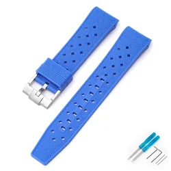 Breathable Liquid Silicone Strap with Stainless Steel Buckle, Curved End 22mm - 22mm (Blue silver)