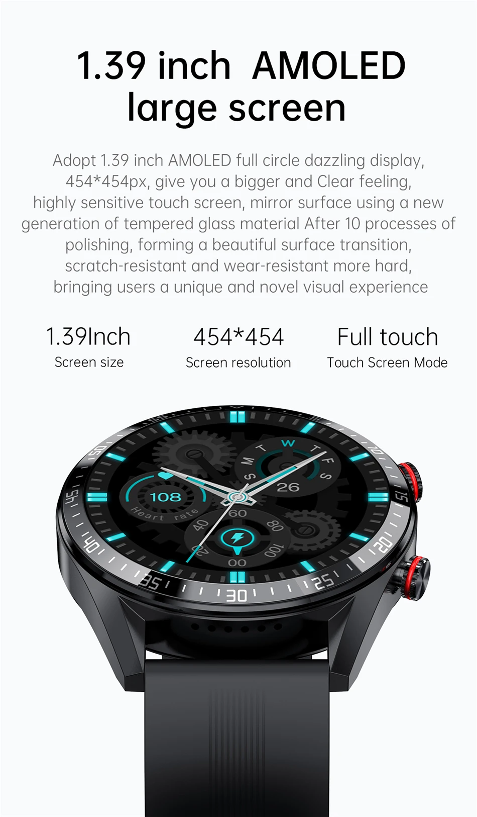 2022 New 454*454 AMOLED screen smart watch Always display the time bluetooth call local music Weather smartwatch for men Android