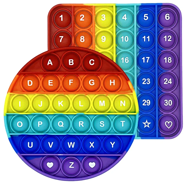 2pcs/pack Numbers Letters Alphabet Math Learning Pop Fidget Toys Silicone Rainbow Square Circle Educational Toys for Kids 1