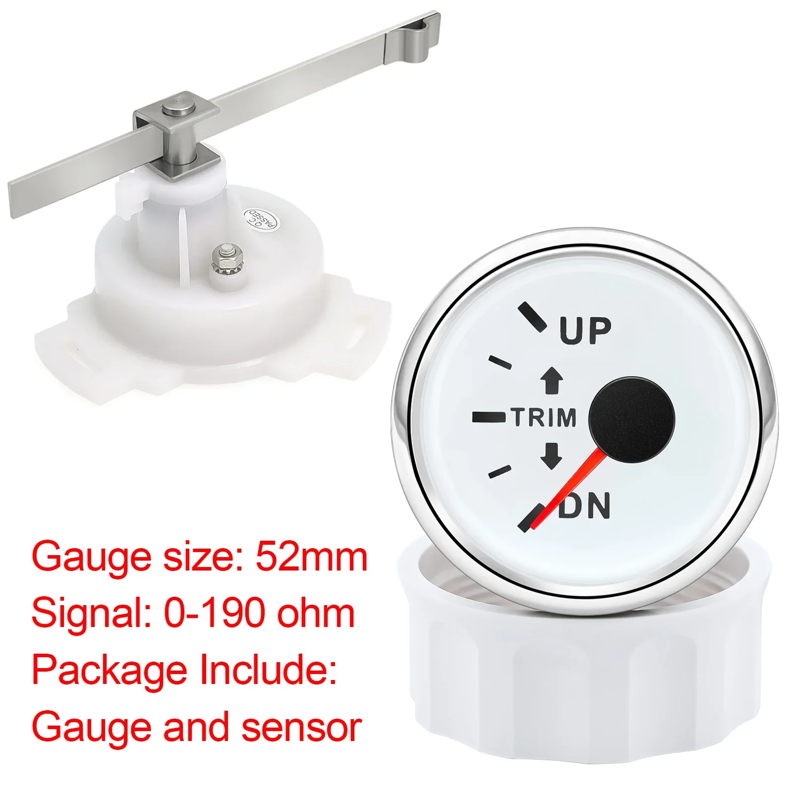 트림 게이지 센서, 7 색 LED 백라이트, 12V 24V 자동 보트 해양 보트 차량용, 0-190 옴, 업 다운, 52mm, 0-190 옴