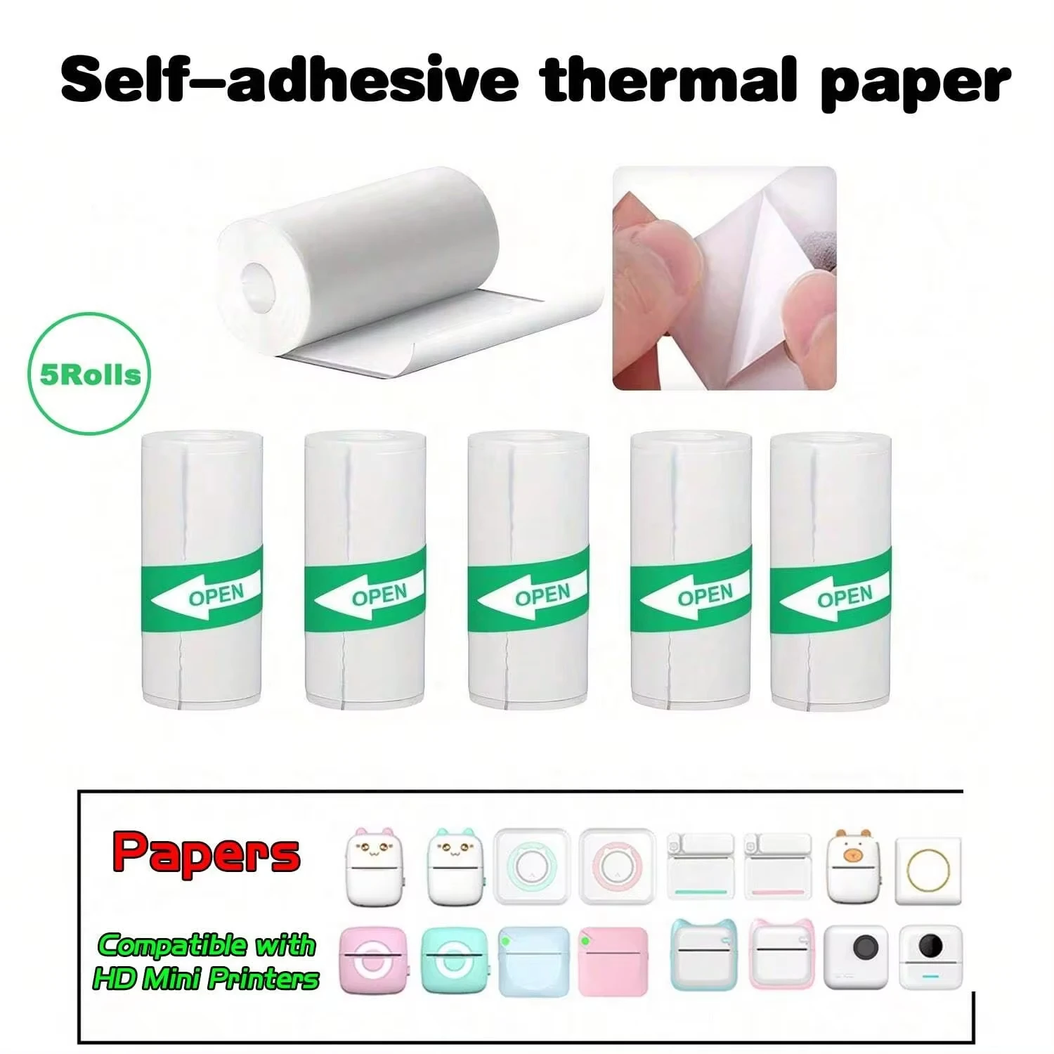 Pocket Printer Portable Printer Mini Pocket Printer 5 Rolls Of Self-Adhesive Paper Portable Thermal Printer For Suitable For Home Office Study And Work