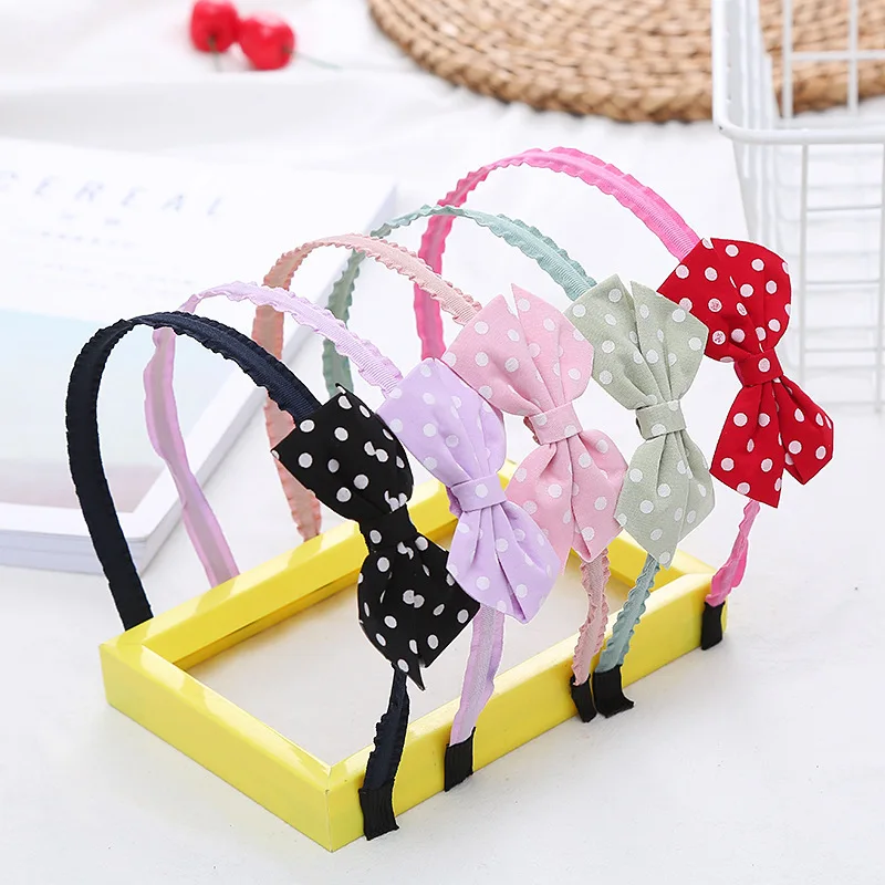NewGirlHeadbandBowHeadHoopPolkaDotChildrensHairBandChildren