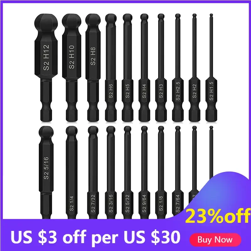 20Pcs-Ball-End-Hex-Head-Allen-Wrench-Drill-Bit-Set-Magnetic-Metric-SAE ...