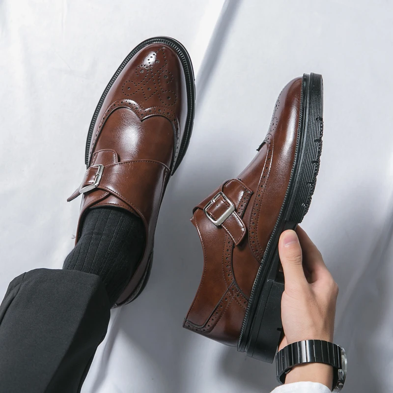 Brown Classic Derby Shoes Men Black Dress Wedding Shoes Men's Formal Leather Handmade Office Business Size 38-46