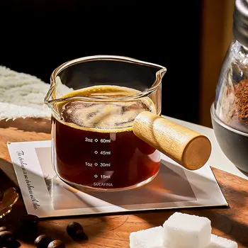 Misurino per caffè espresso in vetro resistente al calore da 75 ml, doppia/singola bocca, brocca per latte in vetro con manico, misurini in scala di vetro 1