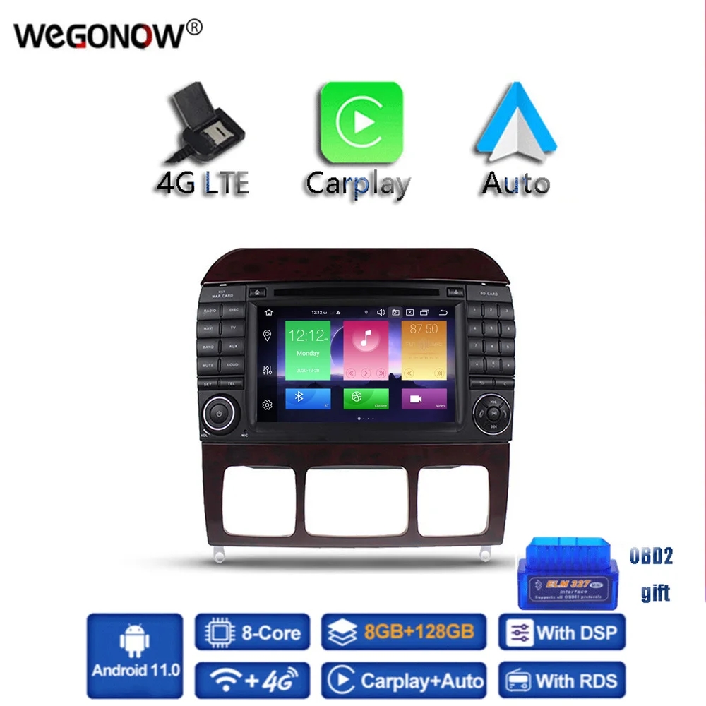 

Carplay DSP Car DVD Player 4G LTE IPS Android 11 6GB+128GB BT 5.0 RDS Radio GPS Map Wifi For Benz W220 S400 S420 S430 W215 CL600