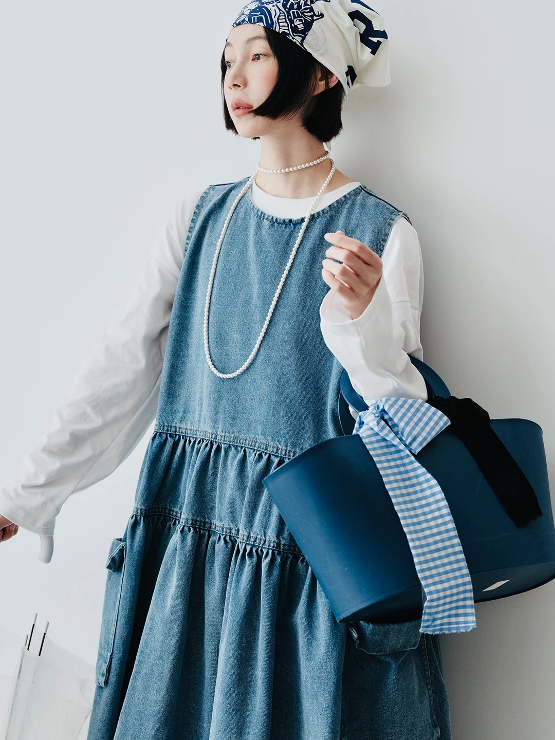 IMAKOKONI original design denim vest loose pocket blue sleeveless dress for women 244748