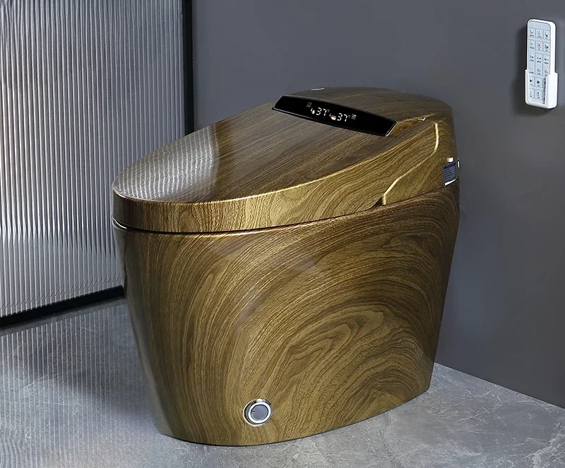 Wood grain smart toilet integrated automatic no water pressure limit remote control electric voice color