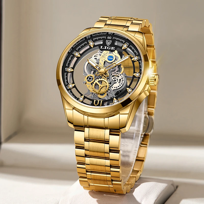 LIGE Top Brand Luxury Military Watch Men Classic Skeleton Design Watch Fashion Business Sport Waterproof Men Quartz Wristwatches