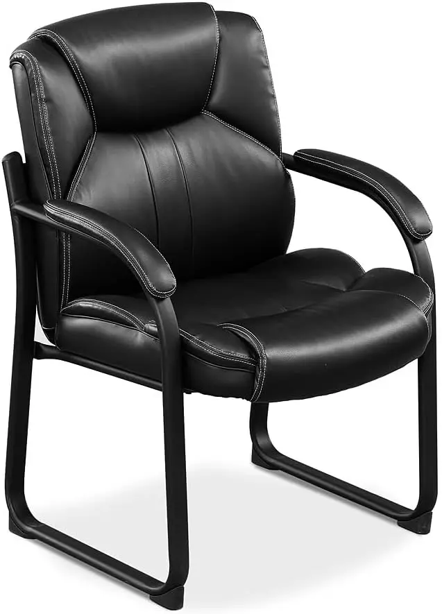 Oversized Black Faux Leather Guest Chair - Ergonomic Office Chairs with Padded Seat - Heavy Duty Metal Frame Reception 1