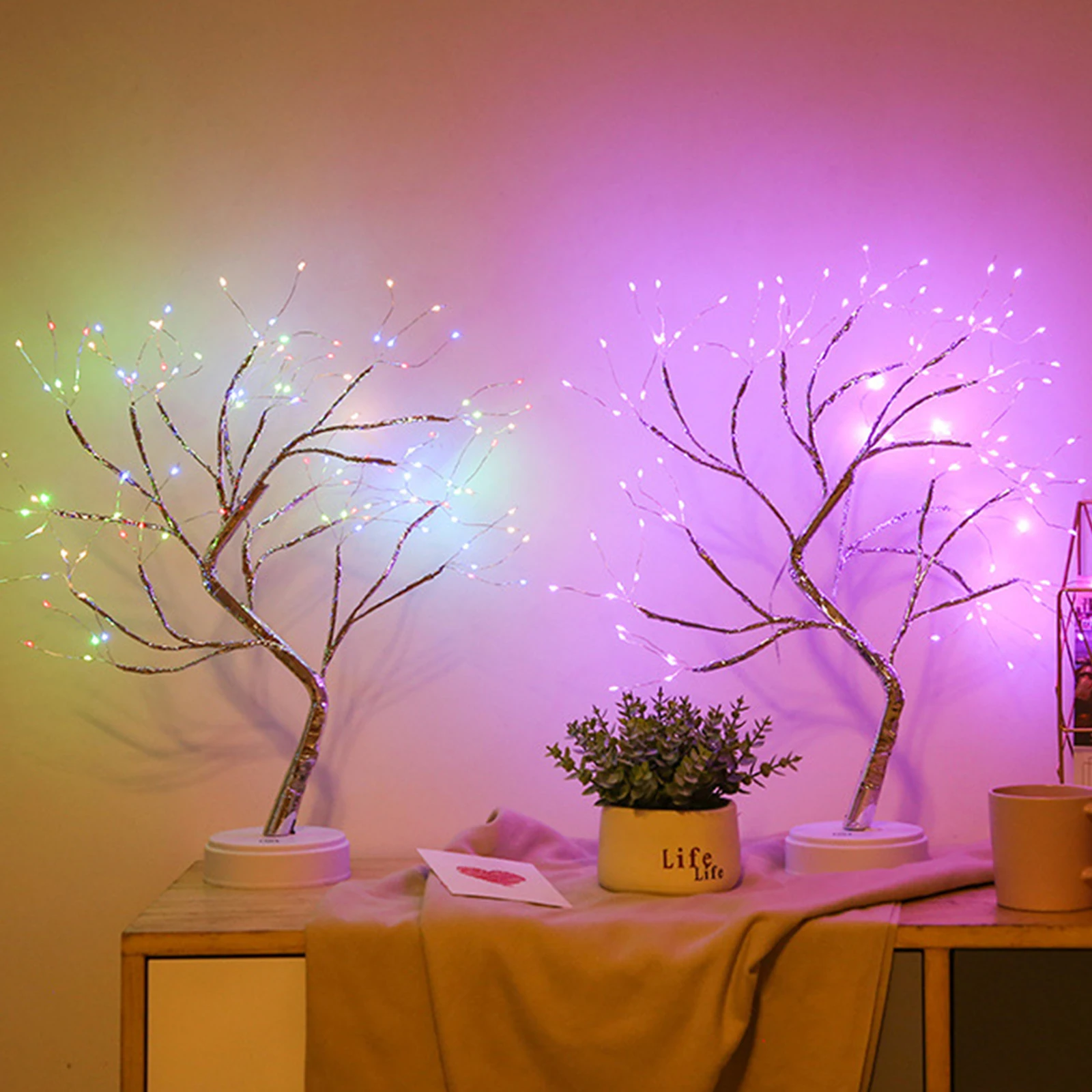 Indoor / Outdoor Table Top Bonsai Tree - Pink LED Lights - The