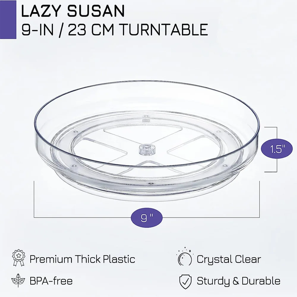 1PCS 9 Inch Lazy Susan Spice Rack Organizer, 360 Degree Rotating Round Lazy Susan Turntable for Cabinet, Clear 2