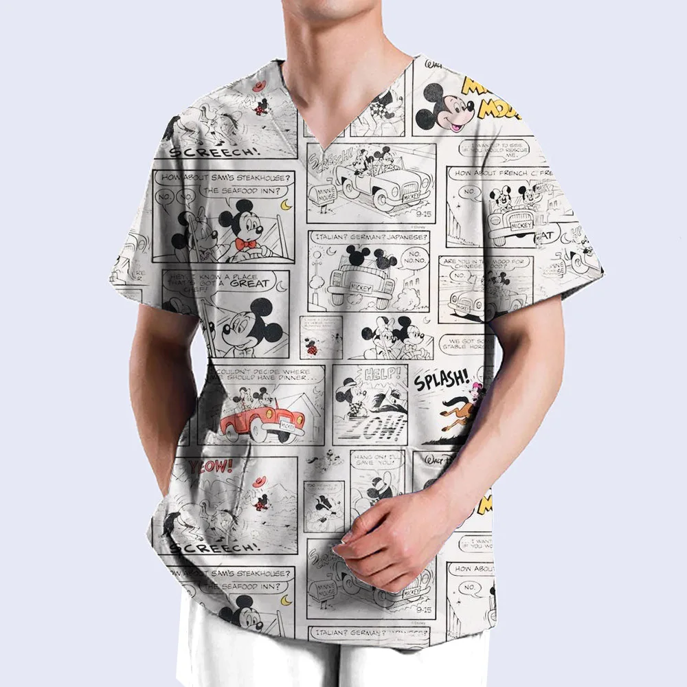 thumbnail image 1 of Uniformes médicos de enfermera con estampado de Mickey Mouse de Disney, cuello en V, manga corta, bolsillo, ropa de trabajo, uniformes médicos, accesorios, 1 of 5