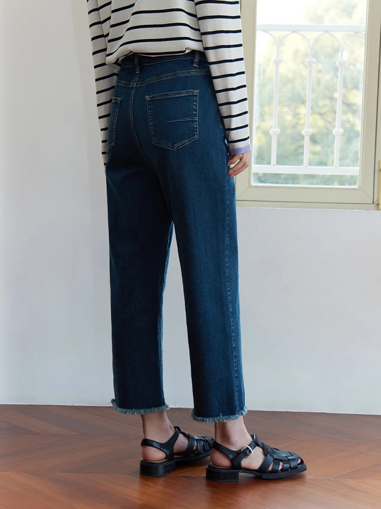 DUSHU Comfortable High Waisted Straight Leg Pants Spring 2024 New Denim Pants Black Blue Women Casual Jeans 24DS81298