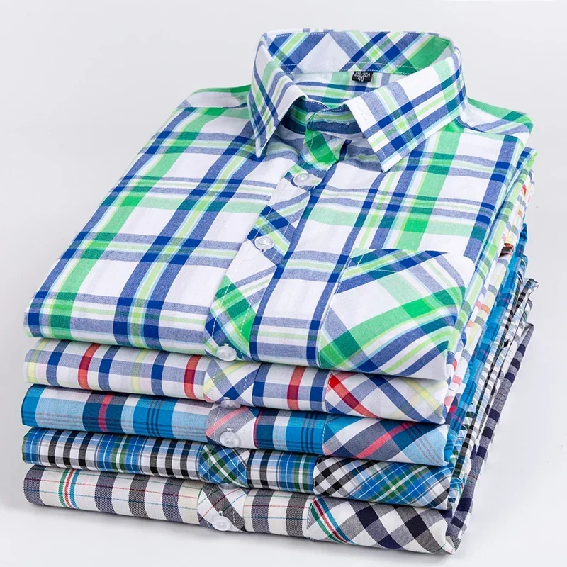 Fashion korean popular plus size 8XL100%cotton thin long-sleeve shirts for men slim fit casual plain shirt plaid hawaiian tops