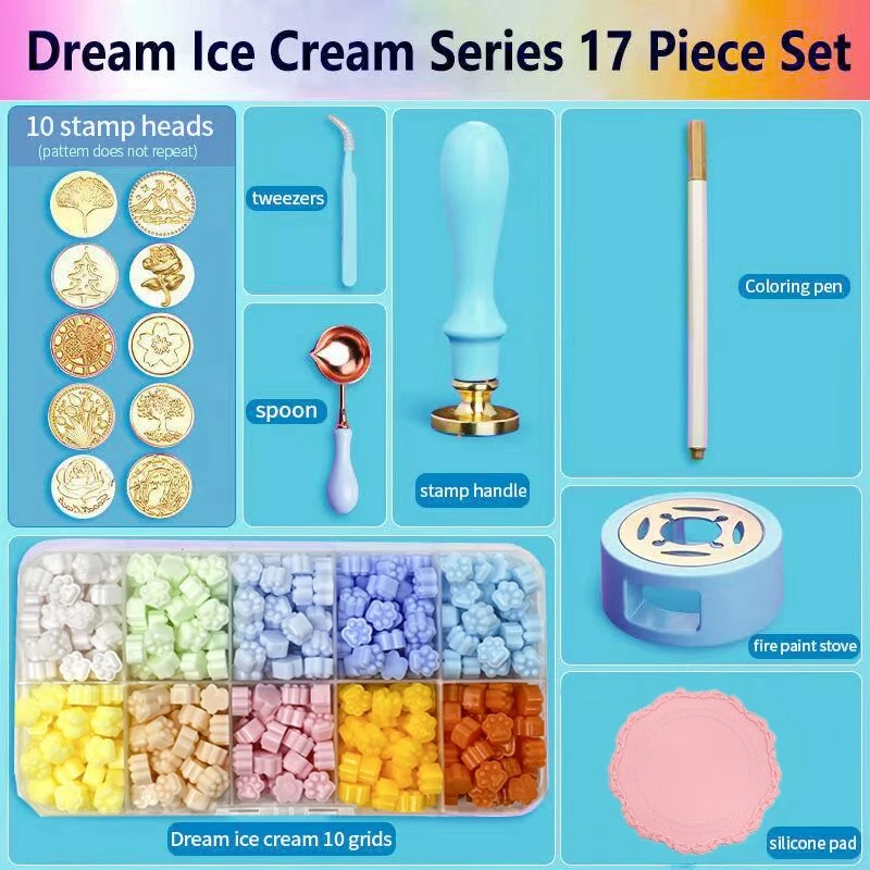 

Wax Seal Stamp Kit 17Pcs, Heater, Coloring Pen, Perfect Decoration for Wedding Invitations for Gift and Craft, Blue