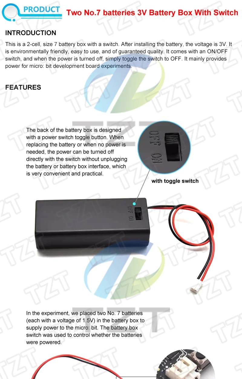 AAA-Batteriehalter, 2AAA-Box mit Schalter mit Abdeckung, mit PH2.0-Anschluss, Größe 7, Batteriekasten, AAA-Batterie-Aufbewahrungskoffer für MicroBIT – Detail 1
