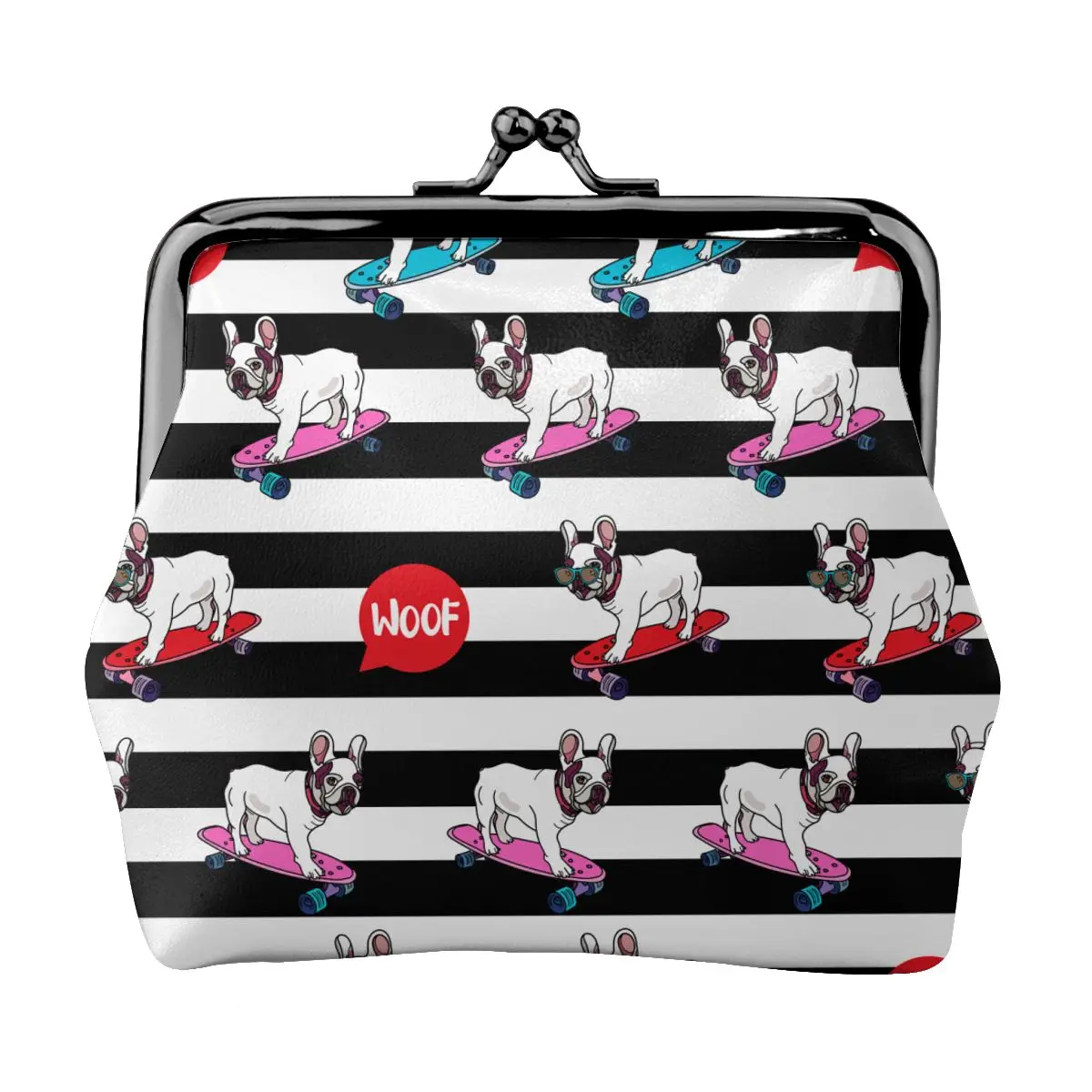 

Women's Wallet Short Coin Purse Wallets For Woman Card Holder French Bulldog On Skateboard With Black Stripes
