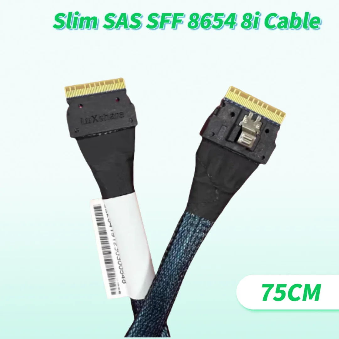สายเคเบิลข้อมูลแบบไขว้ 2025 NEW Slim SAS SFF 8654 8i ชนิดตัวผู้-ตัวผู้ ความยาว 75 ซม. 1