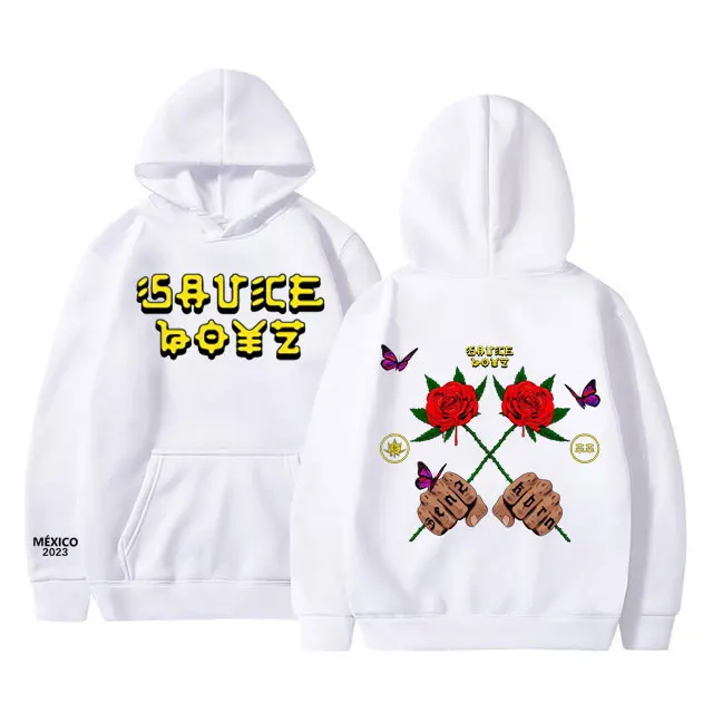 Sauce Boyz Music Album Print Hoodies American Rapper Eladio Carrion Rose Flower Graphic Hoodie Men Women Fashion Oversized Tops
