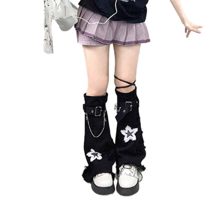 

Women Denims Leg Warmers Harajuku Punk Knee High Leg Socks Preppy Stockings