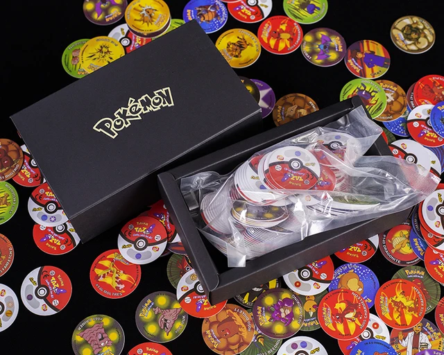 Pokemon Tazos 160 Strokes Album Round Card Box Plastic Pogs Pikachu