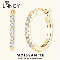 Lnngy Round Cut 1.8mm Single Row Moissanite Hoop Earrings Fo Women Girls 925 Sterling Silver Circel Earring French Jewelry Gift