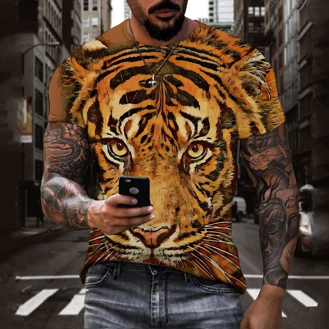 3D Animal Printing T Shirt For Men Fashion Funny Tiger Pattern Casual  O-neck Short Sleeve Summer Oversized T-shirt Hip Hop Tops - AliExpress