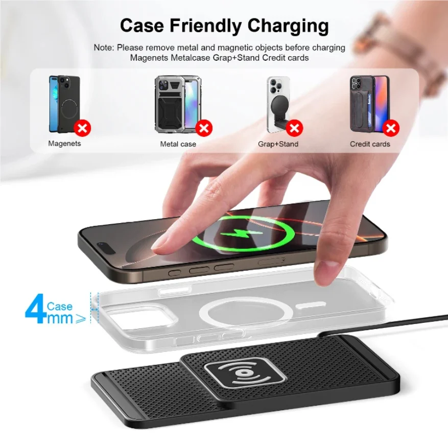 1세트 1M 와이어 USB/타입-C 고속 충전 매트 가정용 차량용 무선 충전기 패드 충전 어댑터 스탠드 폰 미끄럼 방지 홀더