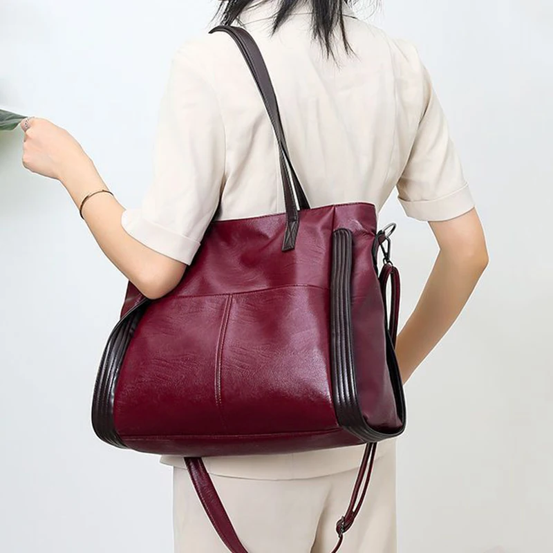 Large Capacity Handbags Women Soft PU Leather Shoulder Crossbody Bag Ladies Bucket Bags Retro Tote Luxury Satchel Handbag