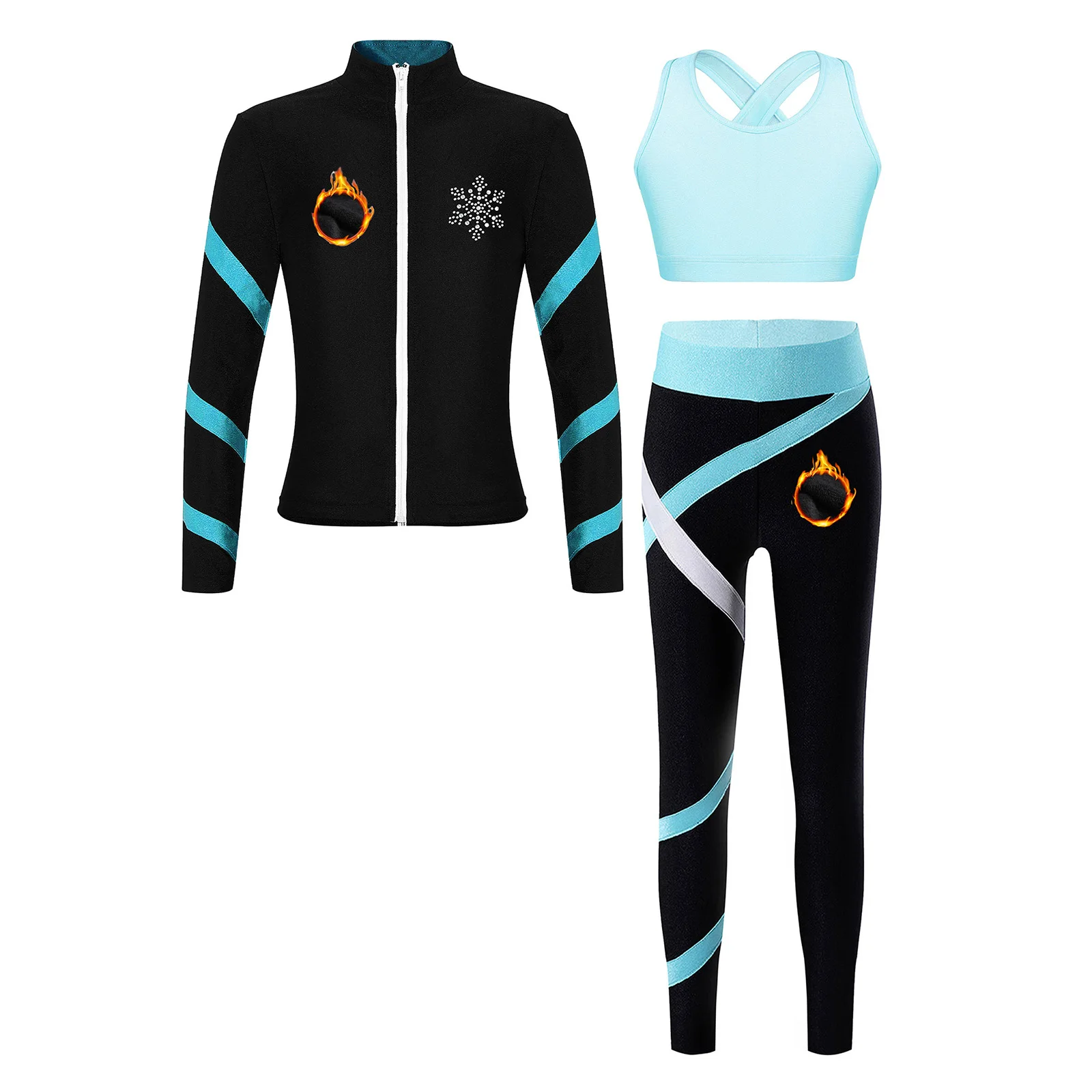 Kinder Mädchen Gymnastik Eiskunstlauf Sportanzug Lange Ärmel Reißverschlussjacke mit Weste Leggings Workout Yoga Fitness Trainingsanzug – Detail 23