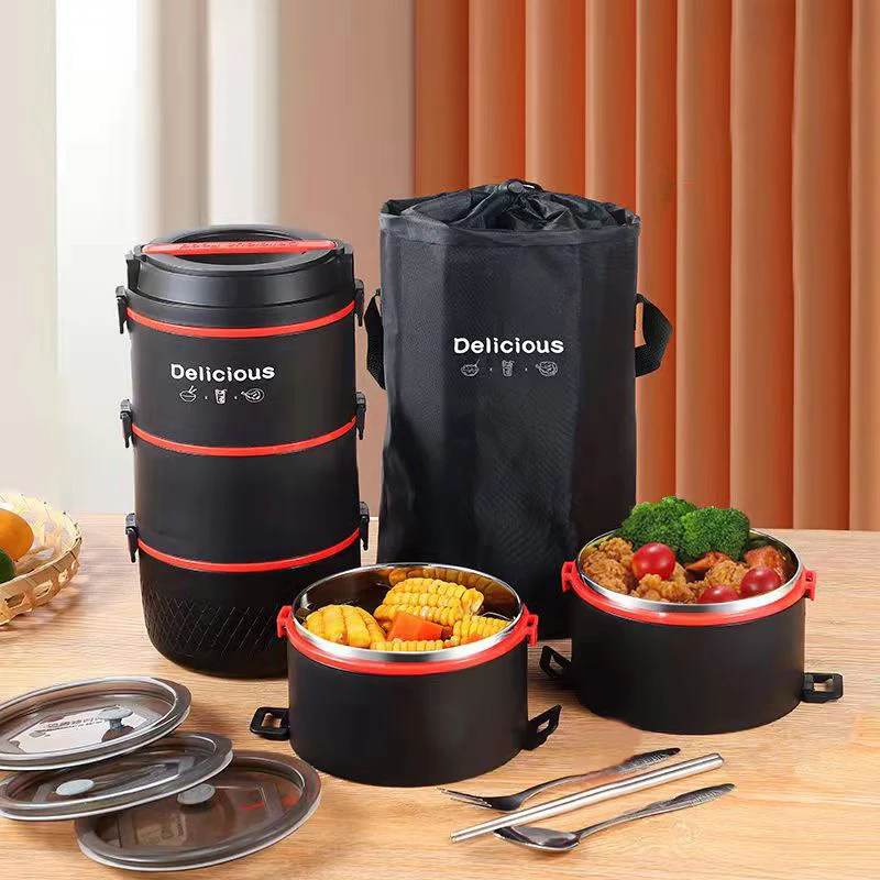 1 2 3 4 strati in acciaio inox Lunch Box per bambini Bambini Scuola Contenitore termico per alimenti Nero Portatile Giapponese Bento Box Set_voghion.com