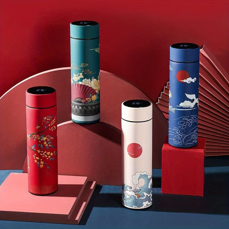 Thermos da Té con termometro digitale a tema Oriente con Aironi e Ciliegi - in vari colori (acciaio inossidabile) 48 S3c48ca53e120475dbc3bcce13feda1749