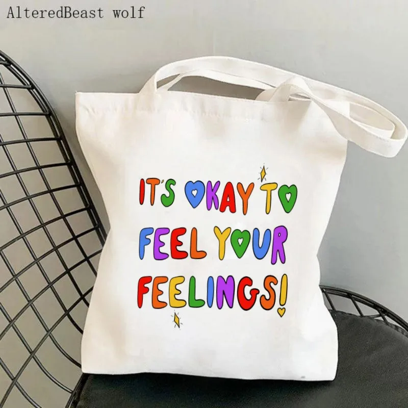 Women Shopper bag I Feel A Lot Of Things Printed CanvasTote Bag Harajuku Shopping Canvas Shopper Bag girl Tote Shoulder Bag