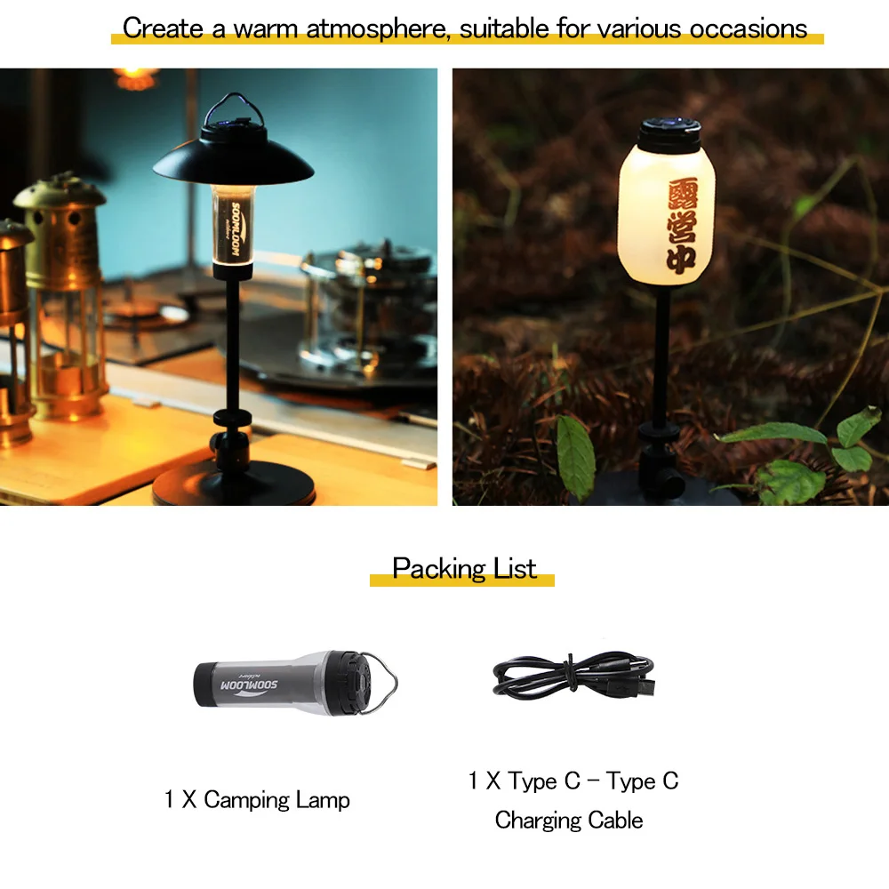 Soomloom Camping Lantern 5000mAh Rechargeable Outdoor Waterproof LED Emergency Lighting Flashlight Camping 2-Way Lantern Lamp