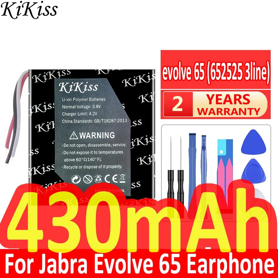 430Mah Kikiss Potente Batteria 652525 (3 Linee) Per Jabra Evolve 65 80 Auricolare Cp-Gn650 Muslimah