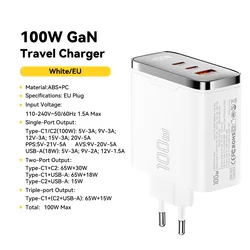 Essager 100W GaN USB - C Charger with Digital Display & Fast Charging Capability - 100W EU White A 2C