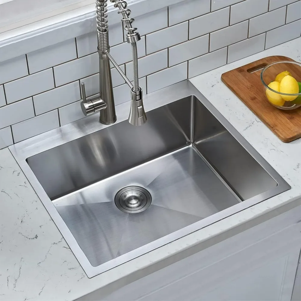 25 x 22 Drop-In Single Bowl Stainless Steel Kitchen Sink, 25 Top Mount 16 Gauge, Deep Small Sink for RV Laundry