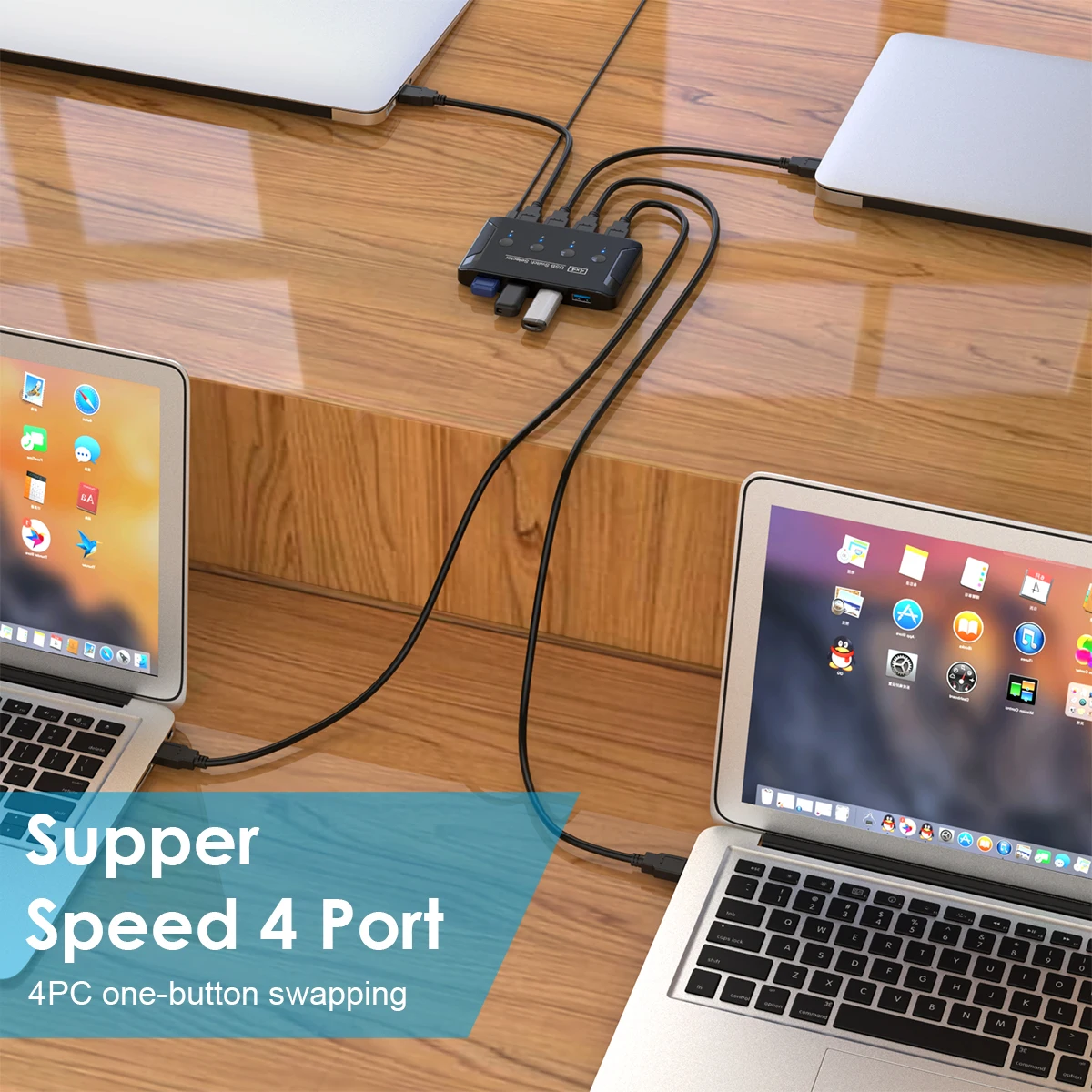 Oullx Kvm Switch 4x4 Usb 3.0 Interruptor Seletor Porta Peças Compartilhamento Dispositivos para Teclado Mouse Scanner Impressora Kvm Switch Hub - Imagem 3