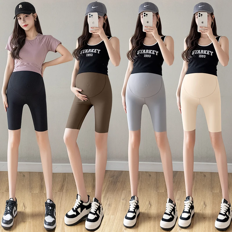 Leggings de maternidad para mujer embarazada, pantalones delgados hasta la rodilla, caderas delgadas, cintura ajustable, 2024