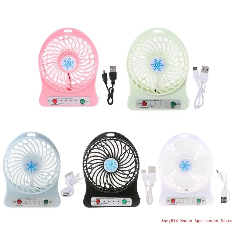 

Small Desk USB Rechargeable Sturdy Table Fans with 3 Speeds, Portable Fan for Stroller Bedroom Office Home 95AC