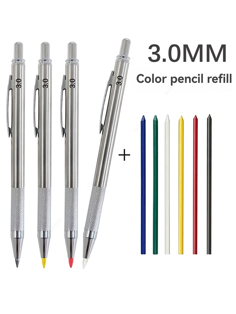 Druckbleistift-Set, 3,0 mm, Vollmetall, Kunst, Zeichnung, Malerei, automatischer Bleistift mit Minen, Büro, Schulbedarf – Detail 1