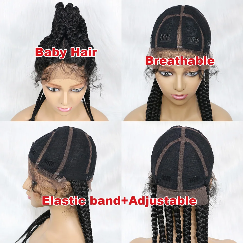 22inches Braided Wigs Synthetic Lace Front Wigs with Baby Hairs Cornrow Box Braids Ponytail Wigs for Black Women