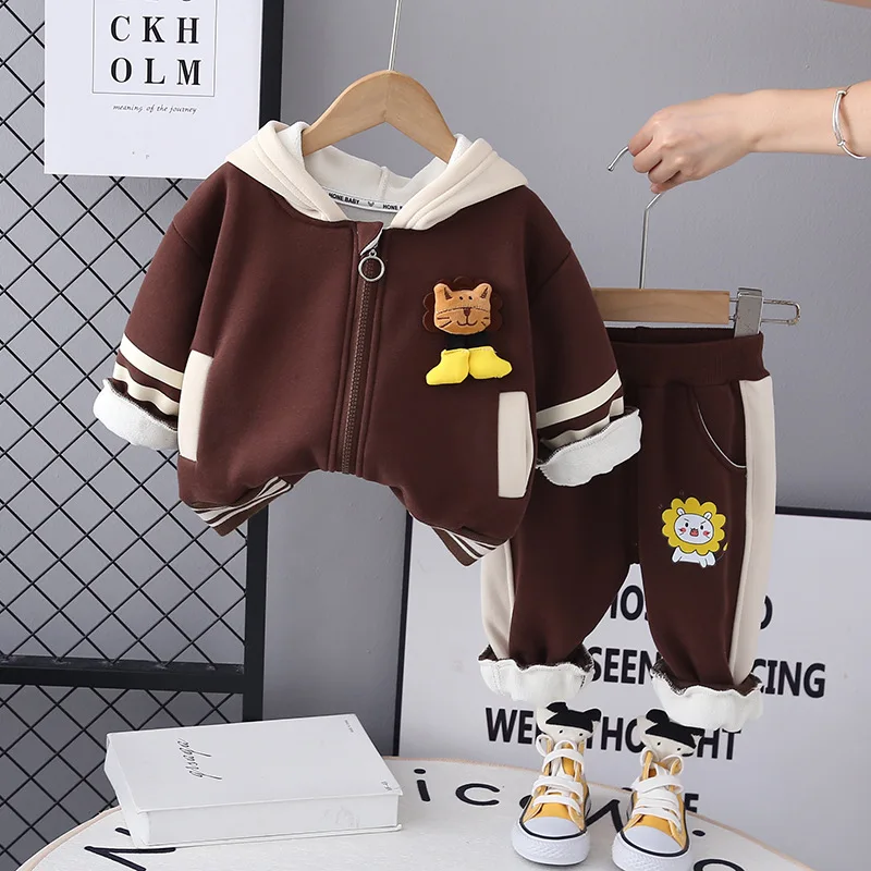 

Autumn and Winter New Children's Fleece Long Sleeve Sports Set for Boys and Girls Hooded Sweater Pants Casual Warm Two Piece Set