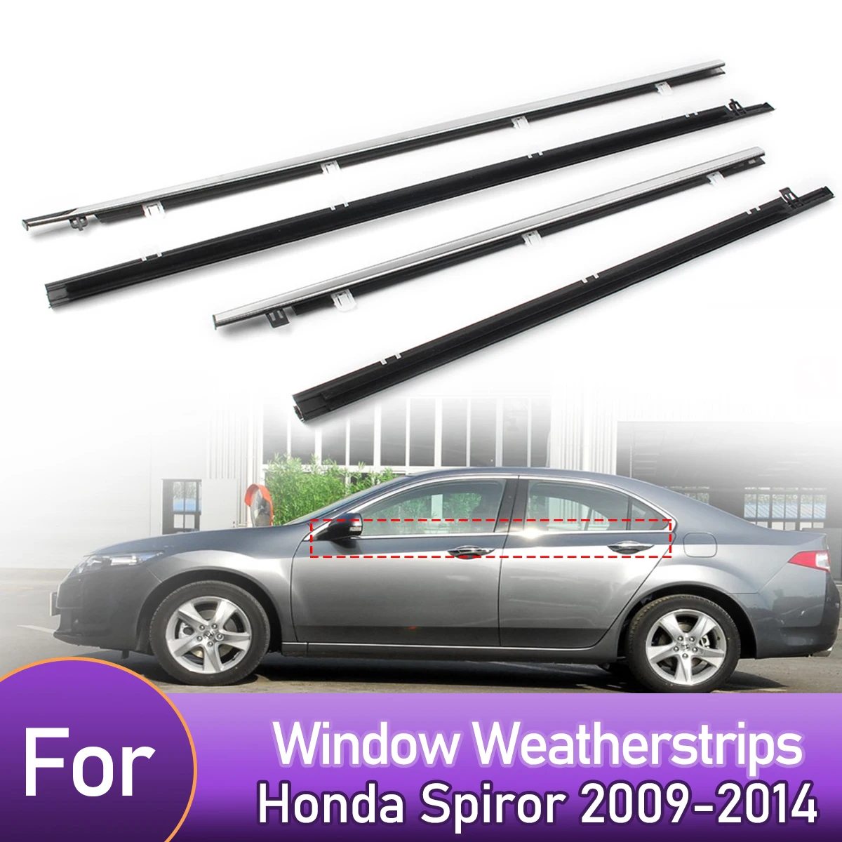 Car Outer Door Windows Rubber Weatherstrip 4PCS for Honda Spirior 2009-2014 Waterproof Pressure Sealing Strip Car Accessories