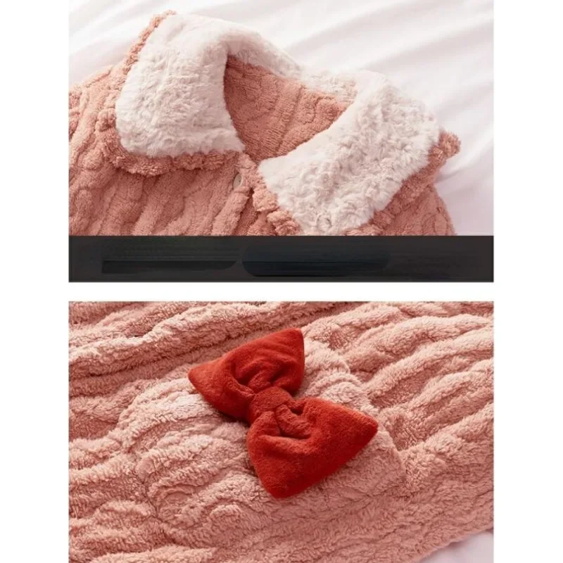 2024 New Pajama Women Winter Coral Velvet Loungewear Three-layer Padded Cotton Velvet Sweet Flannel Homewear Two-piece Suit