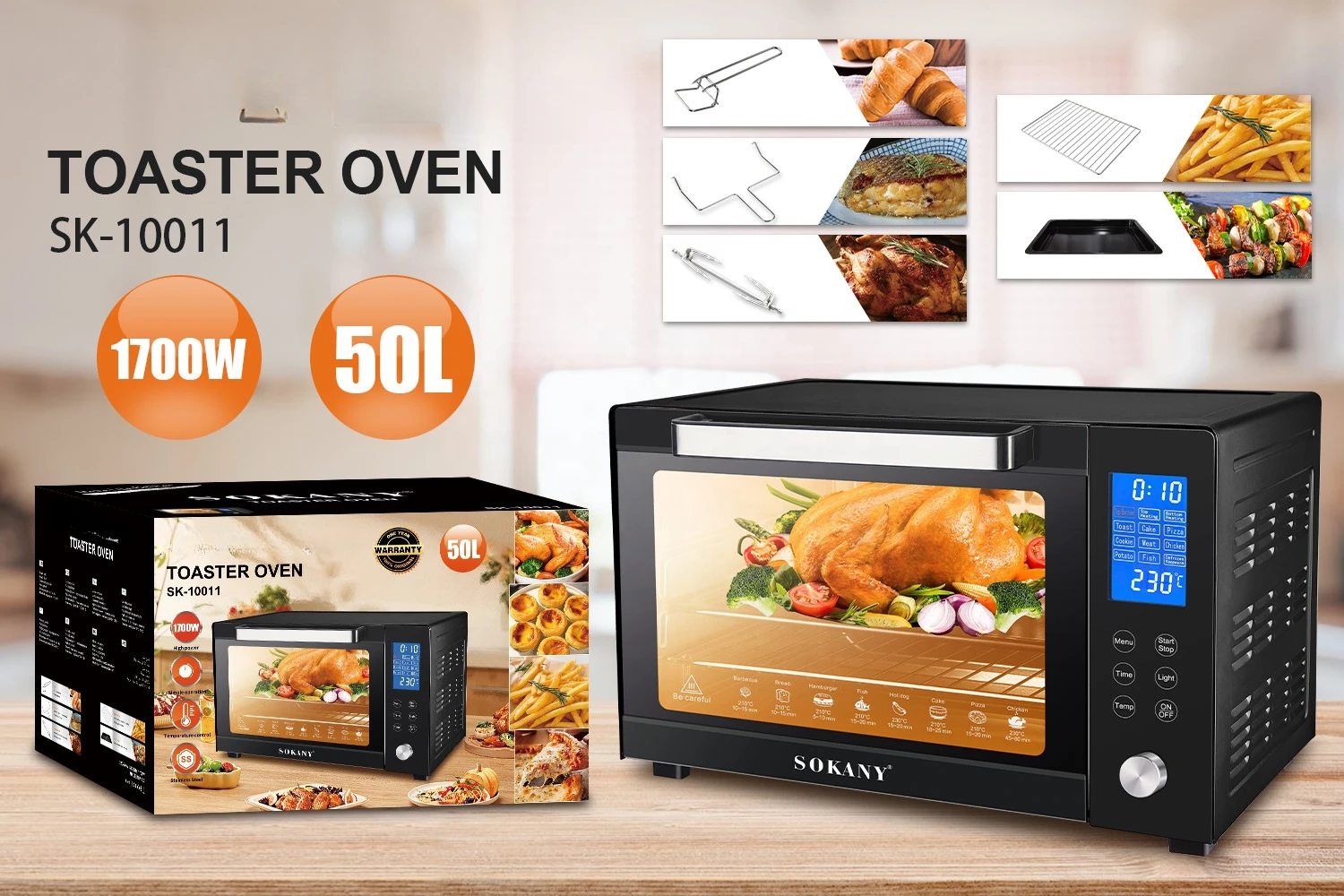 New Design Oven 50 Liter Capacity Intelligent Oven Household Electric Small Household Appliance Oven 62.2*44.2*41.5cm 2