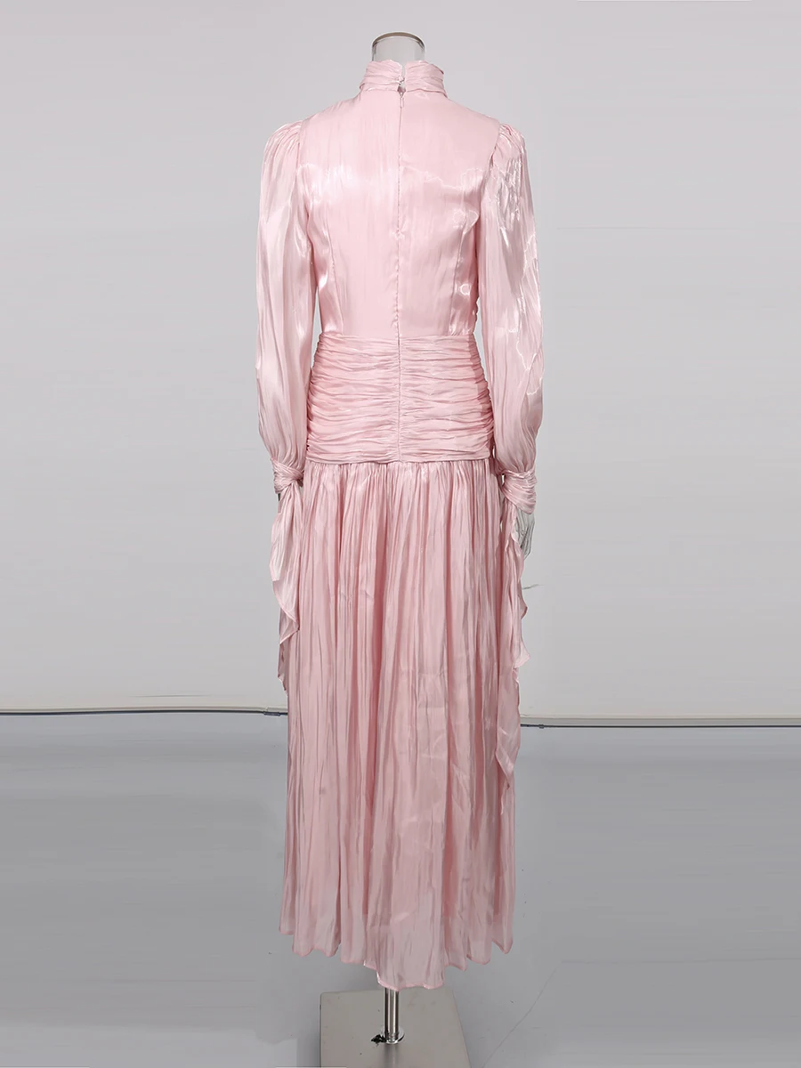 Back view of Spliced Folds Elegant Ruffles Dress plus size women wear